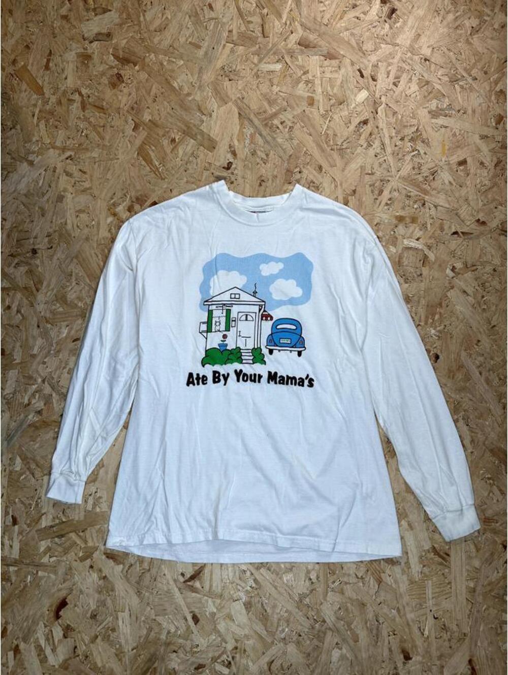 Vintage Ate By Your Mamas Long Sleeve Graphic T-Shirt Mens XL White Hanes Beefy